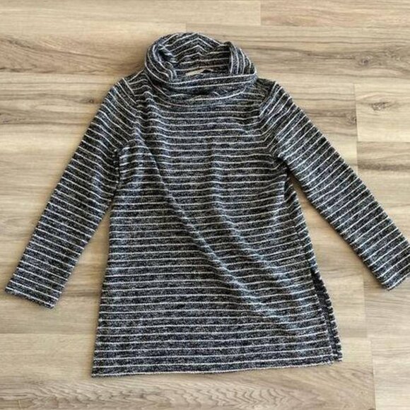 Loft - Marled Spacedye Cowl Mock Neck Sweater Tunic | Size Medium | Blue & White - Picture 12 of 13